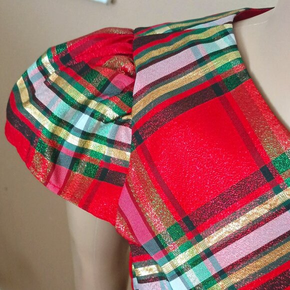 Sweet Charmers Plaid Jacket Dress 7 2 Piece Red & Gold Christmas Velvet Jacket - Picture 7 of 10